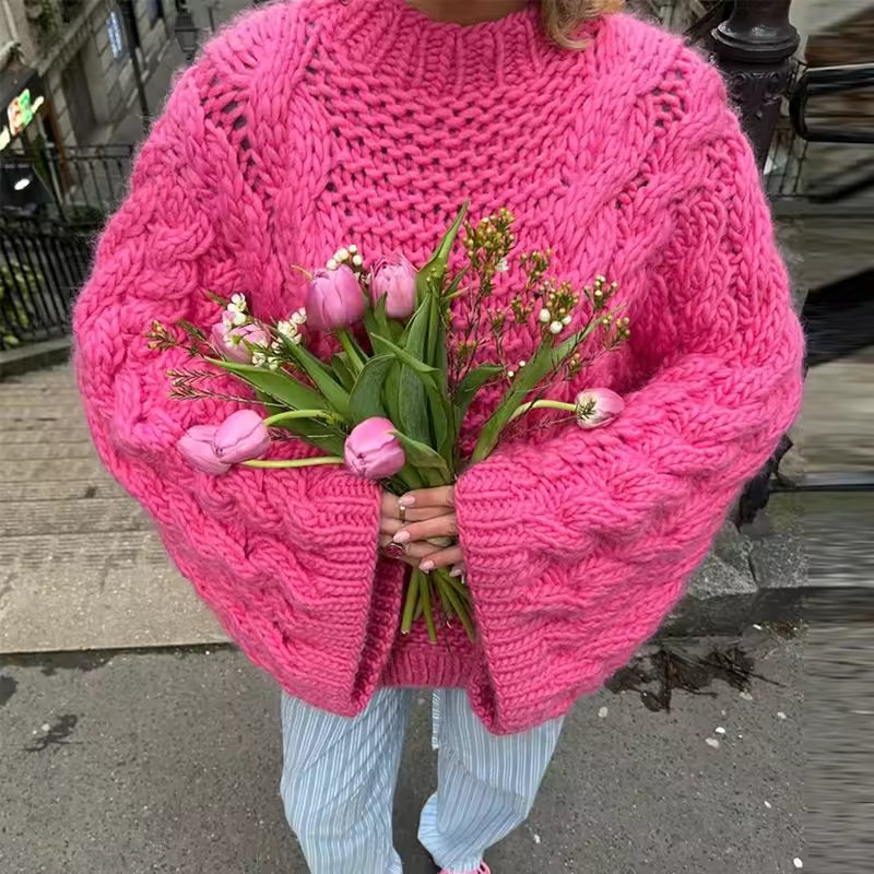 Casual Round Neck Oversize Knit Pullover Loose Sweater