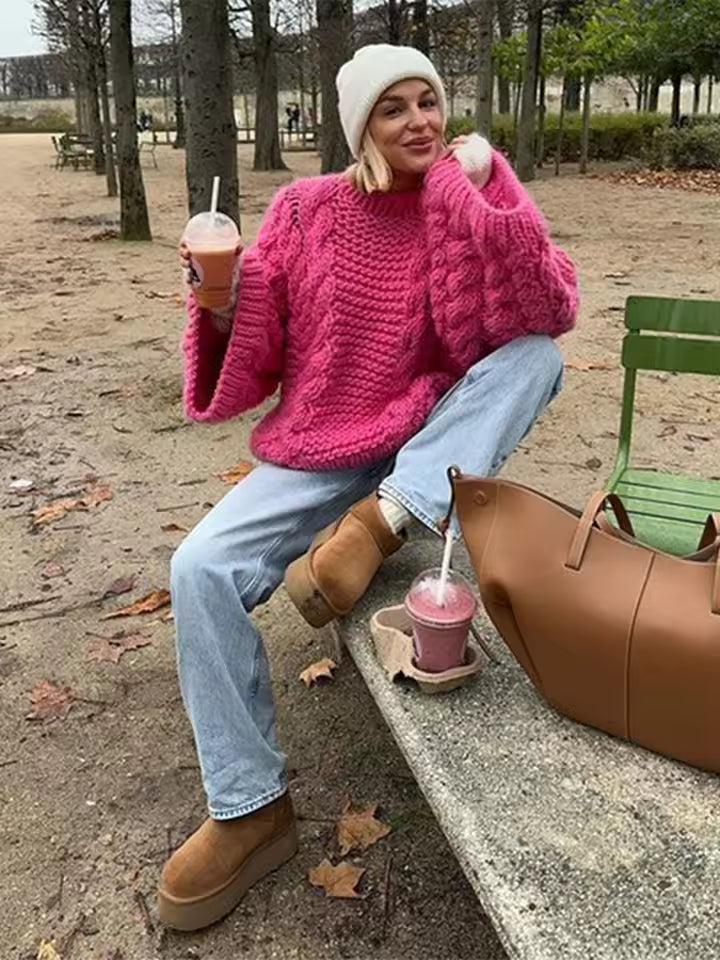 Casual Round Neck Oversize Knit Pullover Loose Sweater