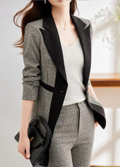 Casual Sequin Plaid Flare pant Full Sleeve Blazers Jacket Matching Two Piece Pants Suit