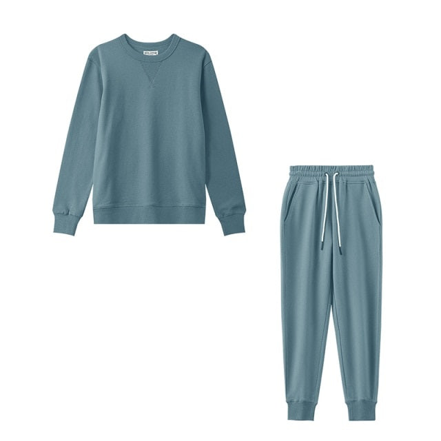 Casual Sets O Neck Waist Drawstring Pants Basic Sweatshirts Suits