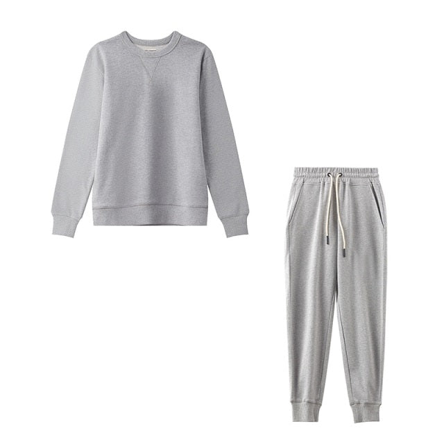 Casual Sets O Neck Waist Drawstring Pants Basic Sweatshirts Suits