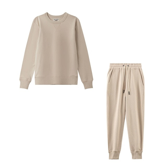 Casual Sets O Neck Waist Drawstring Pants Basic Sweatshirts Suits