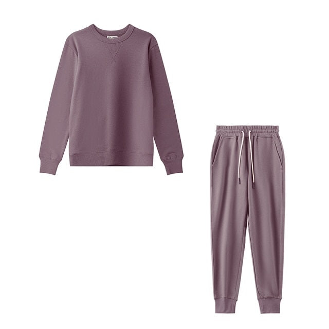 Casual Sets O Neck Waist Drawstring Pants Basic Sweatshirts Suits