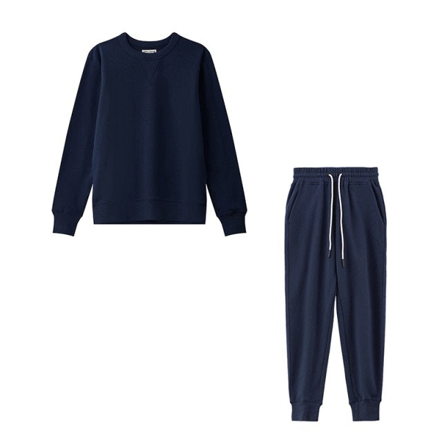 Casual Sets O Neck Waist Drawstring Pants Basic Sweatshirts Suits