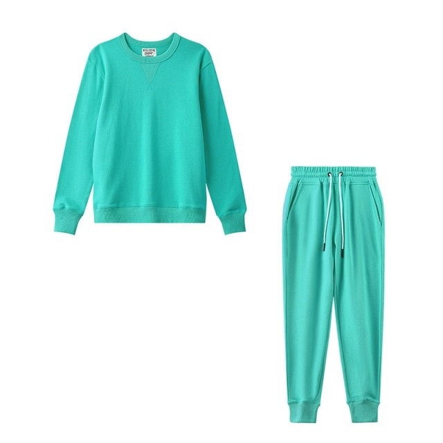 Casual Sets O Neck Waist Drawstring Pants Basic Sweatshirts Suits