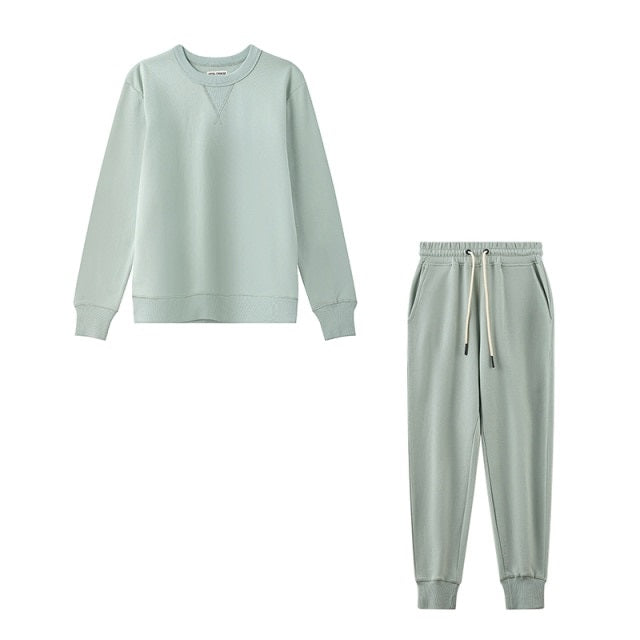 Casual Sets O Neck Waist Drawstring Pants Basic Sweatshirts Suits