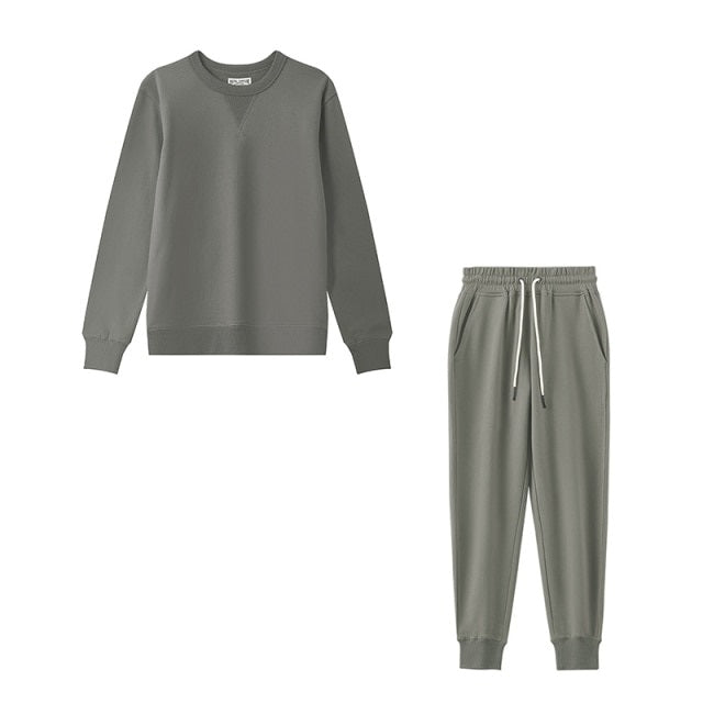 Casual Sets O Neck Waist Drawstring Pants Basic Sweatshirts Suits