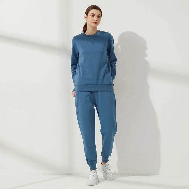 Casual Sets O Neck Waist Drawstring Pants Basic Sweatshirts Suits