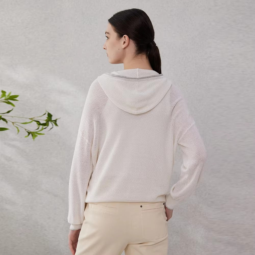 Casual Silk Knitted Hooded Long Sleeved High Quality Single Breasted Sweater