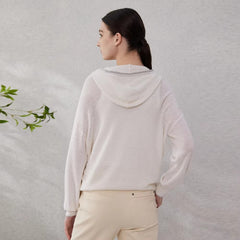 Casual Silk Knitted Hooded Long Sleeved High Quality Single Breasted Sweater