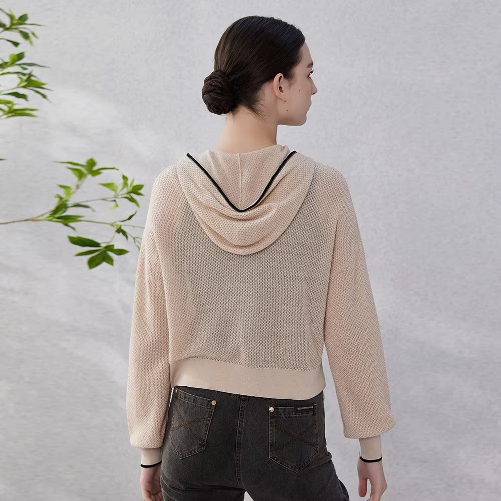 Casual Silk Knitted Hooded Long Sleeved High Quality Single Breasted Sweater