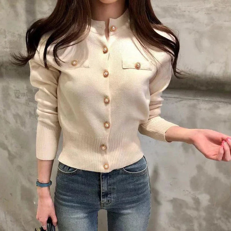 Casual Single Breasted Long Sleeve Sweater Knitted Slim Short Coat