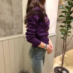 Casual Single Breasted Long Sleeve Sweater Knitted Slim Short Coat
