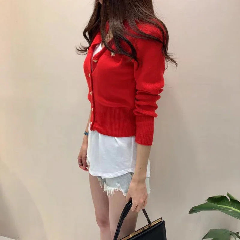 Casual Single Breasted Long Sleeve Sweater Knitted Slim Short Coat