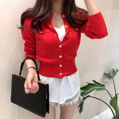 Casual Single Breasted Long Sleeve Sweater Knitted Slim Short Coat