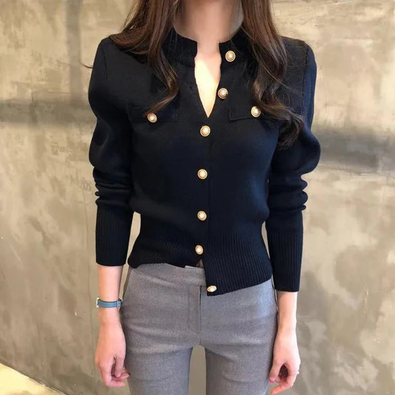 Casual Single Breasted Long Sleeve Sweater Knitted Slim Short Coat