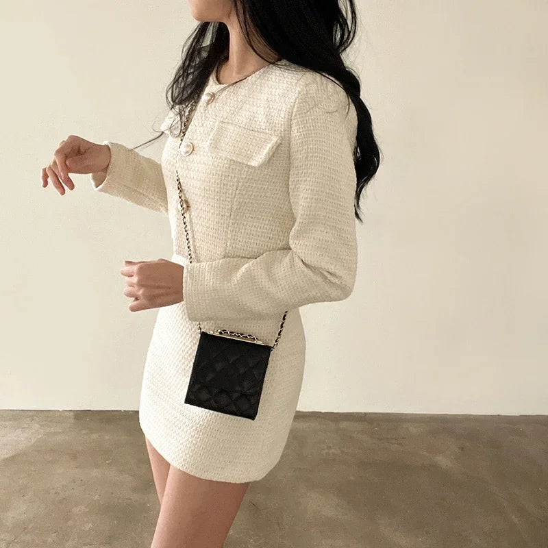 Casual Single Breasted Long Sleeved Coat A-line High Waist Mini Skirt Two-Piece Set