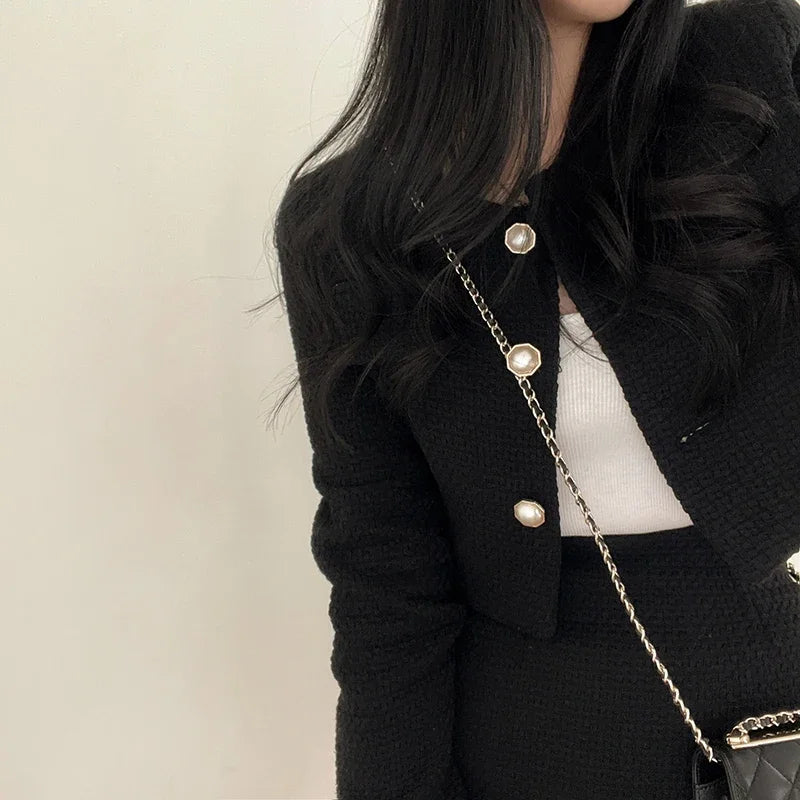 Casual Single Breasted Long Sleeved Coat A-line High Waist Mini Skirt Two-Piece Set
