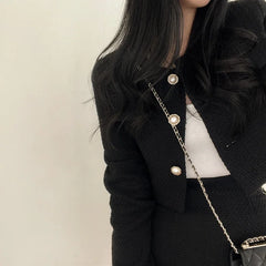 Casual Single Breasted Long Sleeved Coat A-line High Waist Mini Skirt Two-Piece Set