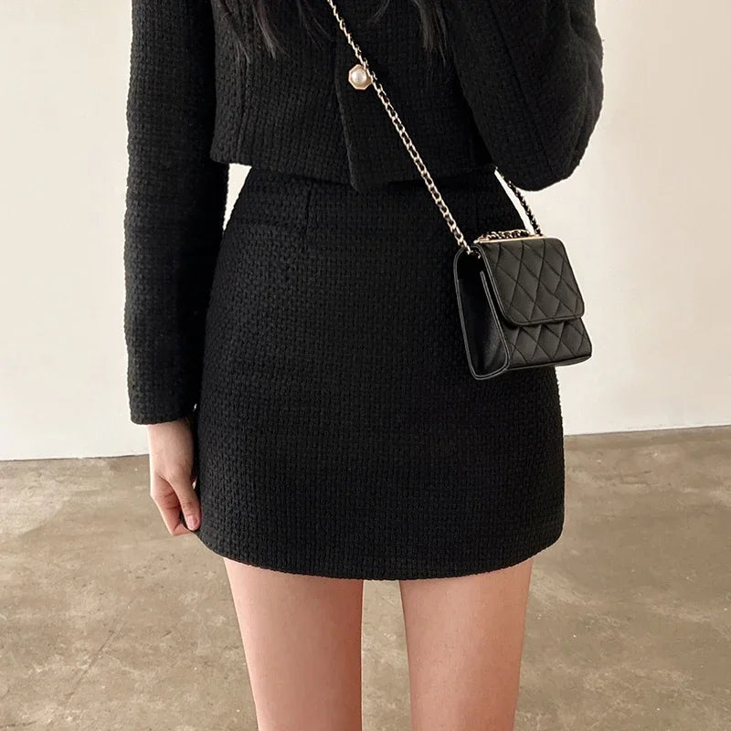 Casual Single Breasted Long Sleeved Coat A-line High Waist Mini Skirt Two-Piece Set