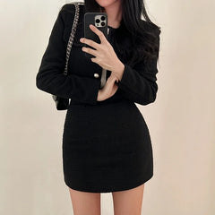 Casual Single Breasted Long Sleeved Coat A-line High Waist Mini Skirt Two-Piece Set
