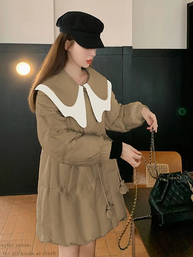 Casual Single Breasted Patchwork Design Drawstring Gathered Waist Pockets Jackets