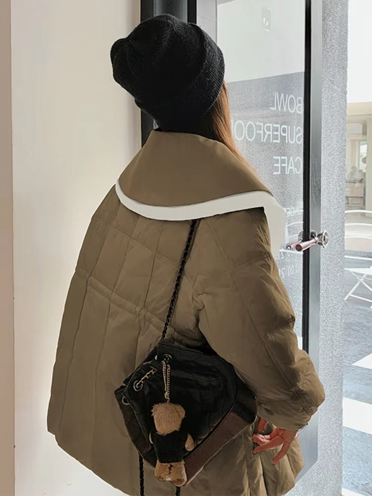 Casual Single Breasted Patchwork Design Drawstring Gathered Waist Pockets Jackets