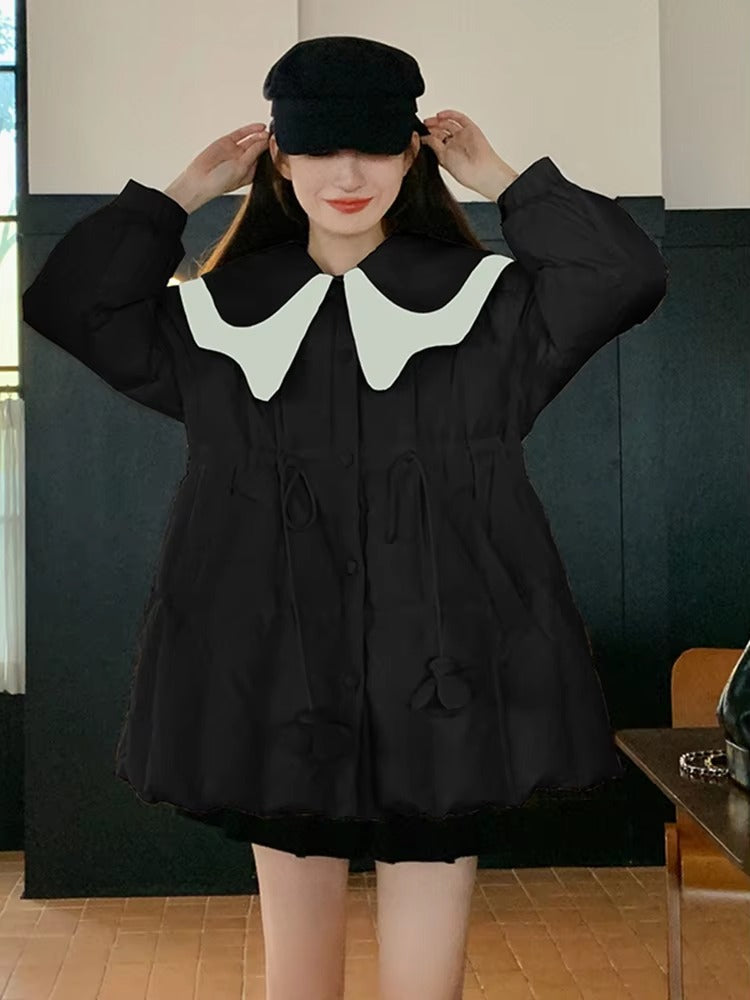 Casual Single Breasted Patchwork Design Drawstring Gathered Waist Pockets Jackets