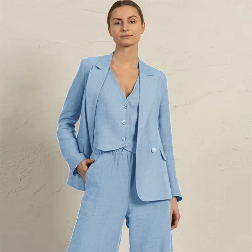 Casual Single Breasted Notched Pockets Peak Lapel Slim Fit Office Daily 3 Piece Suits