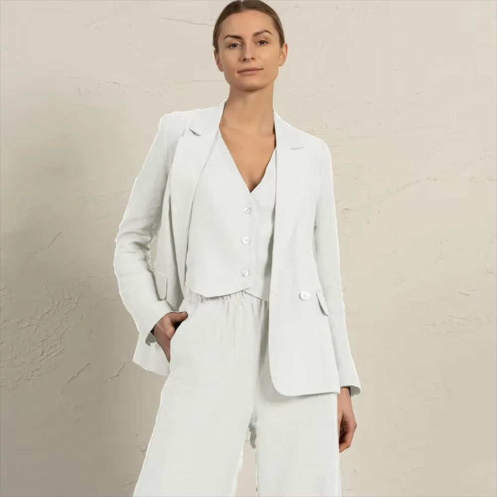 Casual Single Breasted Notched Pockets Peak Lapel Slim Fit Office Daily 3 Piece Suits