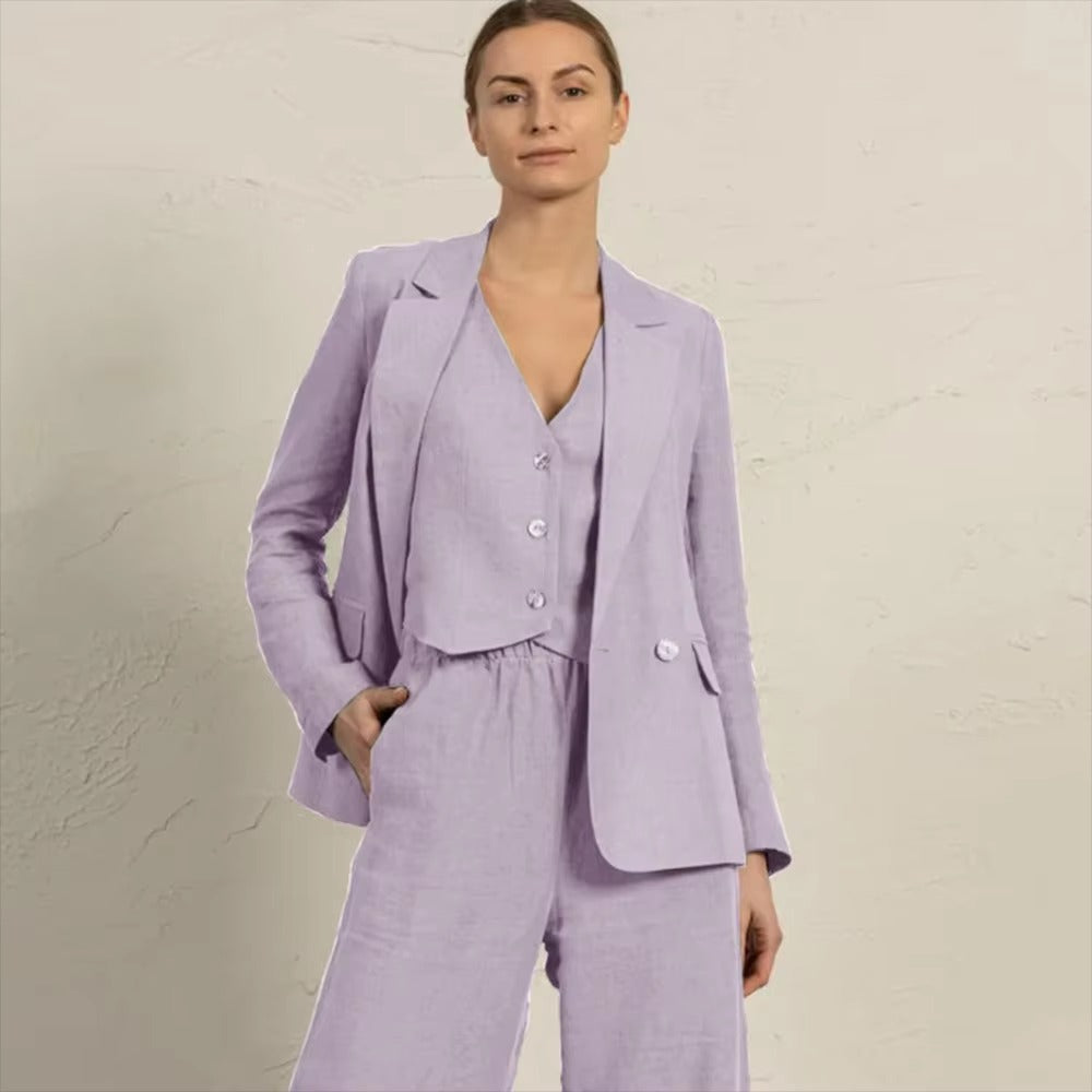 Casual Single Breasted Notched Pockets Peak Lapel Slim Fit Office Daily 3 Piece Suits