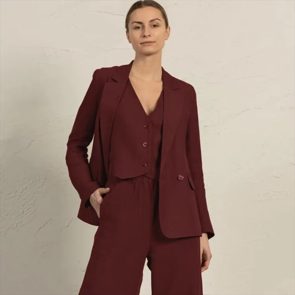 Casual Single Breasted Notched Pockets Peak Lapel Slim Fit Office Daily 3 Piece Suits