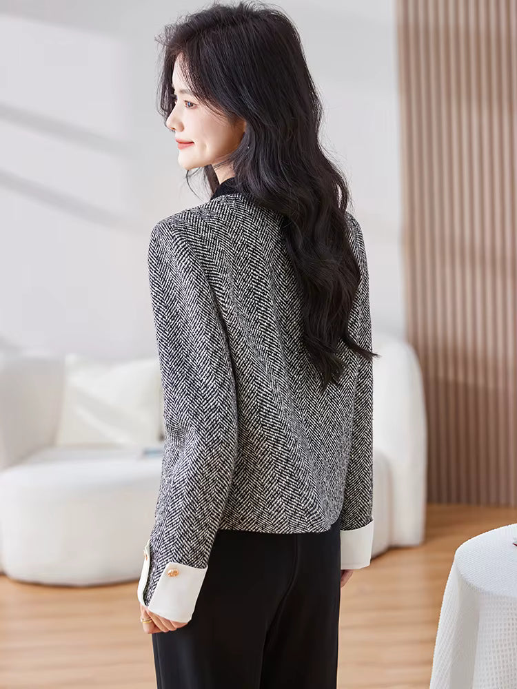 Elegant Single Breasted Standard Long Sleeve Non Stretch Striped Blazer