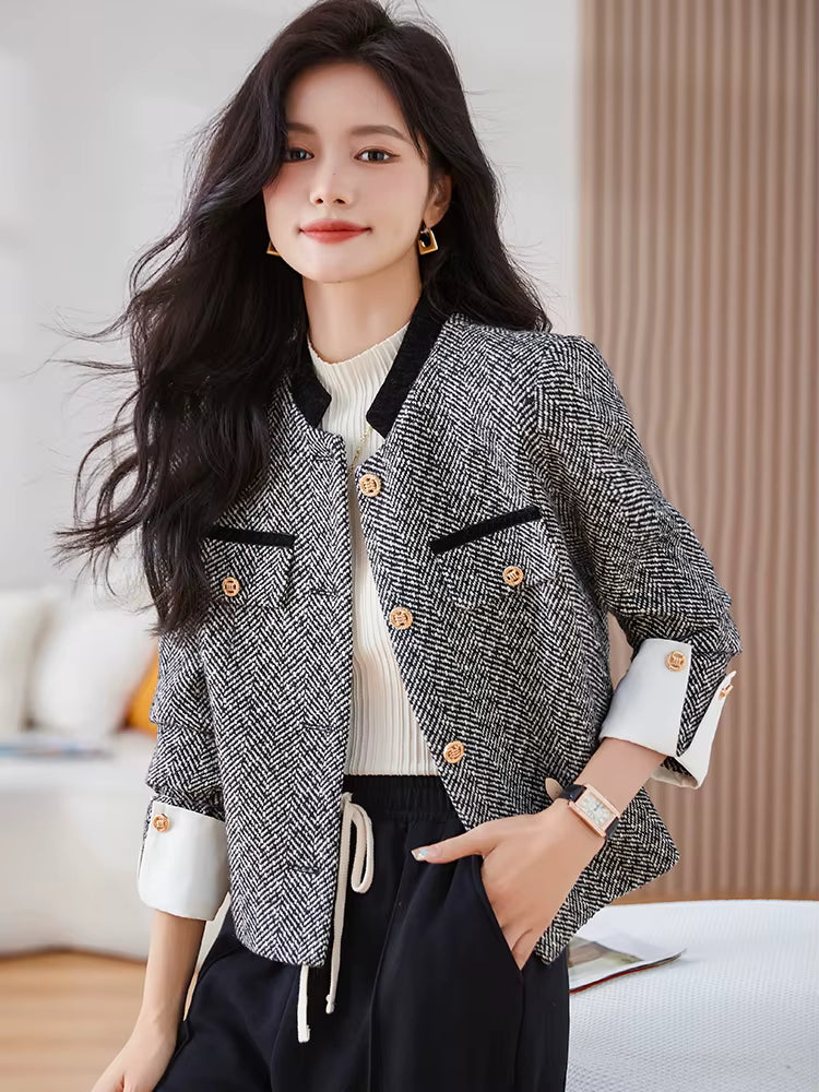Elegant Single Breasted Standard Long Sleeve Non Stretch Striped Blazer