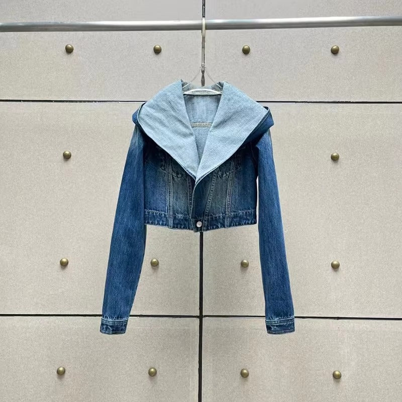 Casual Single Breasted Turn-down Collar Hooded Denim Jacket