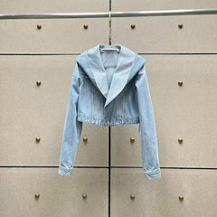 Casual Single Breasted Turn-down Collar Hooded Denim Jacket