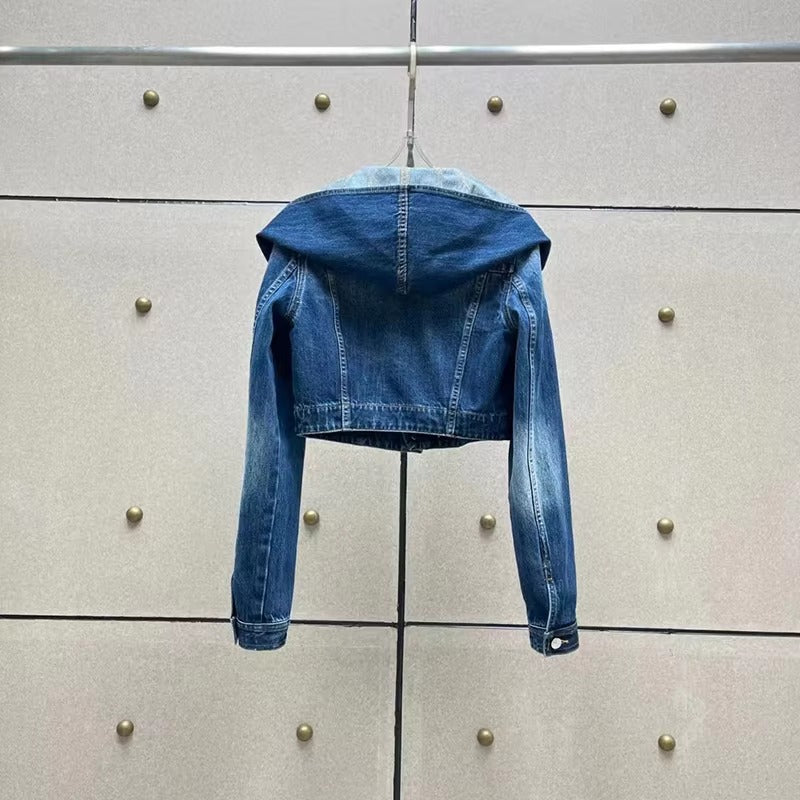 Casual Single Breasted Turn-down Collar Hooded Denim Jacket