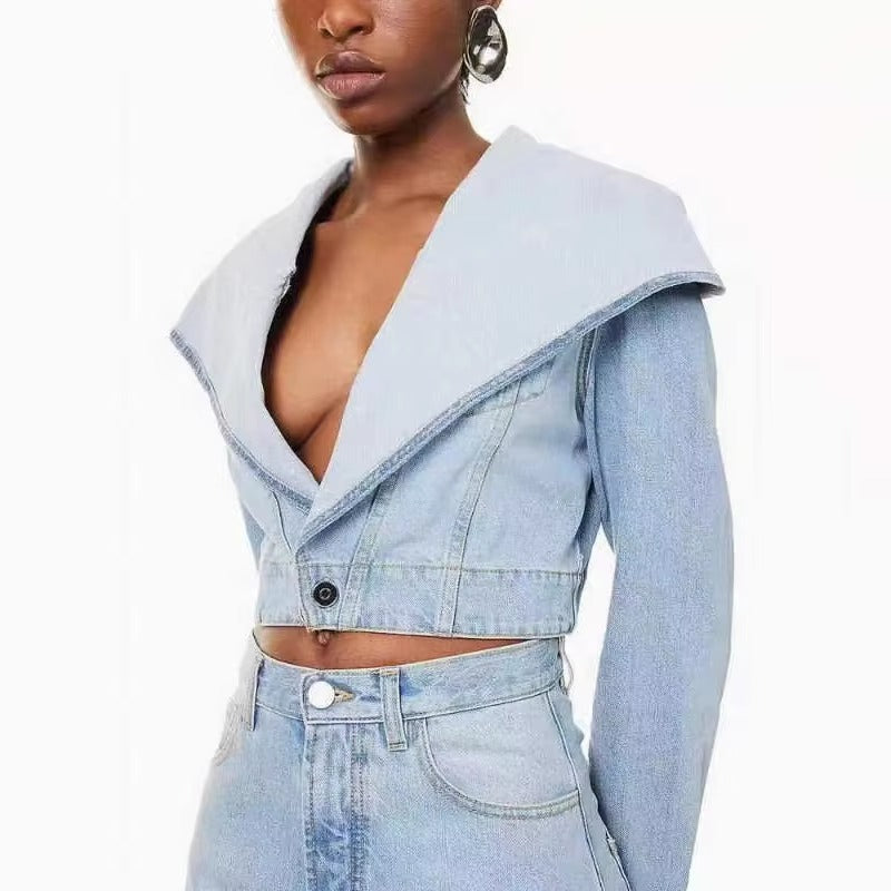 Casual Single Breasted Turn-down Collar Hooded Denim Jacket