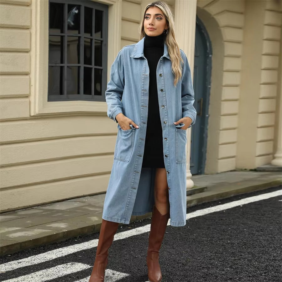 Casual Single Breasted Washed Pockets Long Sleeve Street wear Loose Jean Jackets