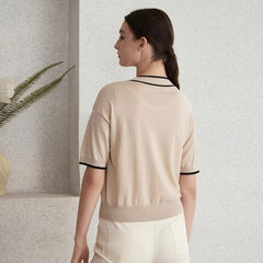 Casual Single Breasted short Sleeve Button Silk Wool Knitted Sweater