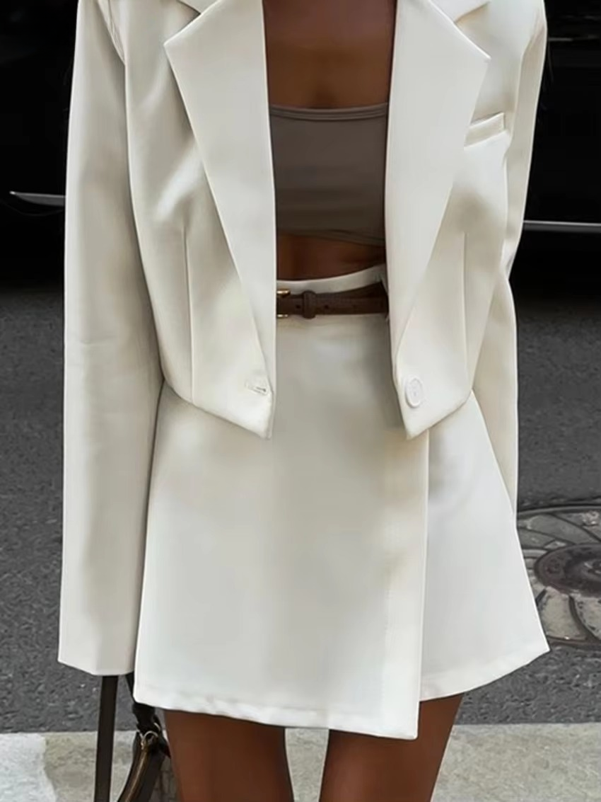Casual Single Button Loose Office Crop Shirt And Skirts 2 Pieces Set