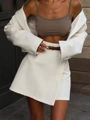 Casual Single Button Loose Office Crop Shirt And Skirts 2 Pieces Set