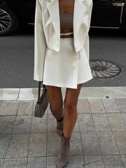 Casual Single Button Loose Office Crop Shirt And Skirts 2 Pieces Set