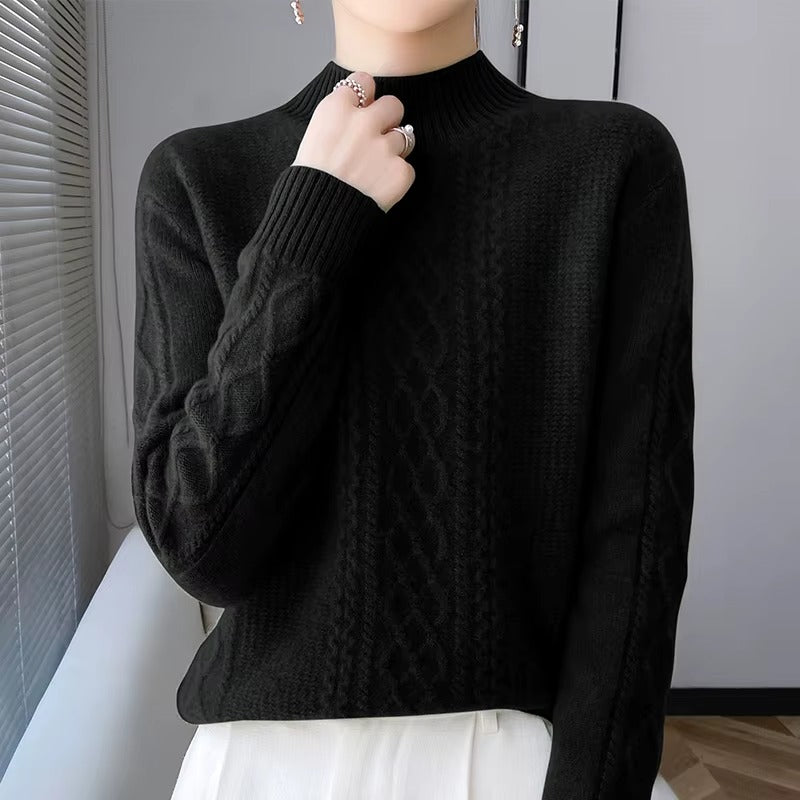 Casual Soft Mock Neck Knitted Pullover Cashmere Sweater