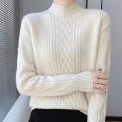 Casual Soft Mock Neck Knitted Pullover Cashmere Sweater