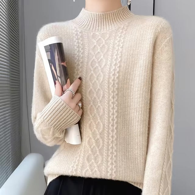 Casual Soft Mock Neck Knitted Pullover Cashmere Sweater