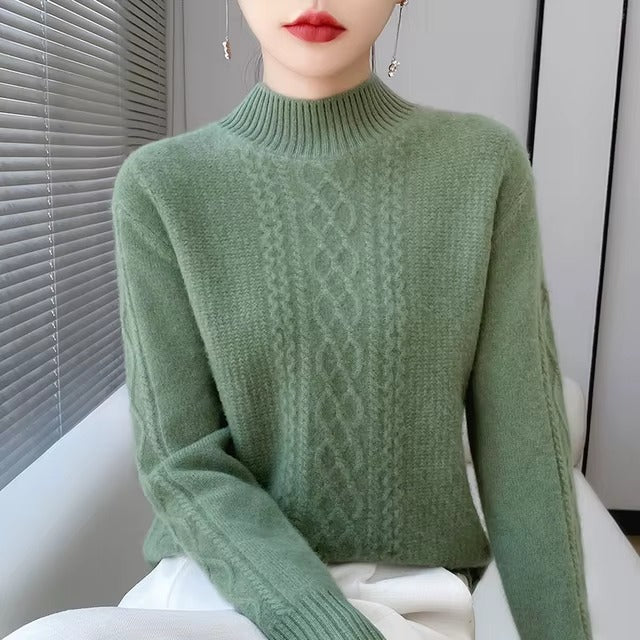 Casual Soft Mock Neck Knitted Pullover Cashmere Sweater