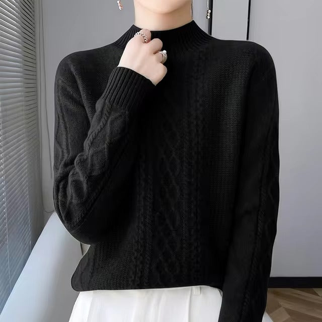 Casual Soft Mock Neck Knitted Pullover Cashmere Sweater