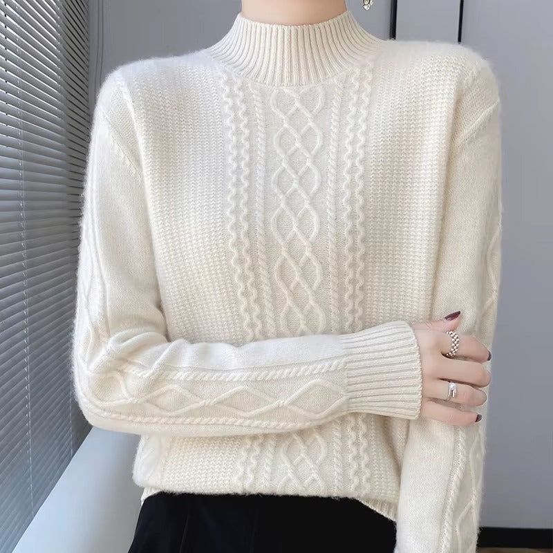 Casual Soft Mock Neck Knitted Pullover Cashmere Sweater