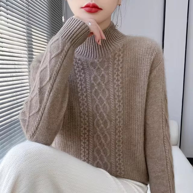 Casual Soft Mock Neck Knitted Pullover Cashmere Sweater